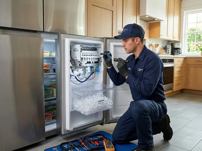 Appliance Repair Hero technician repairing a refrigerator ice maker in Bound Brook, NJ