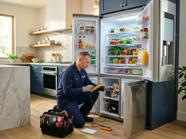 Appliance Repair Hero refrigerator technician testing a fridge on a Bound Brook, NJ service call